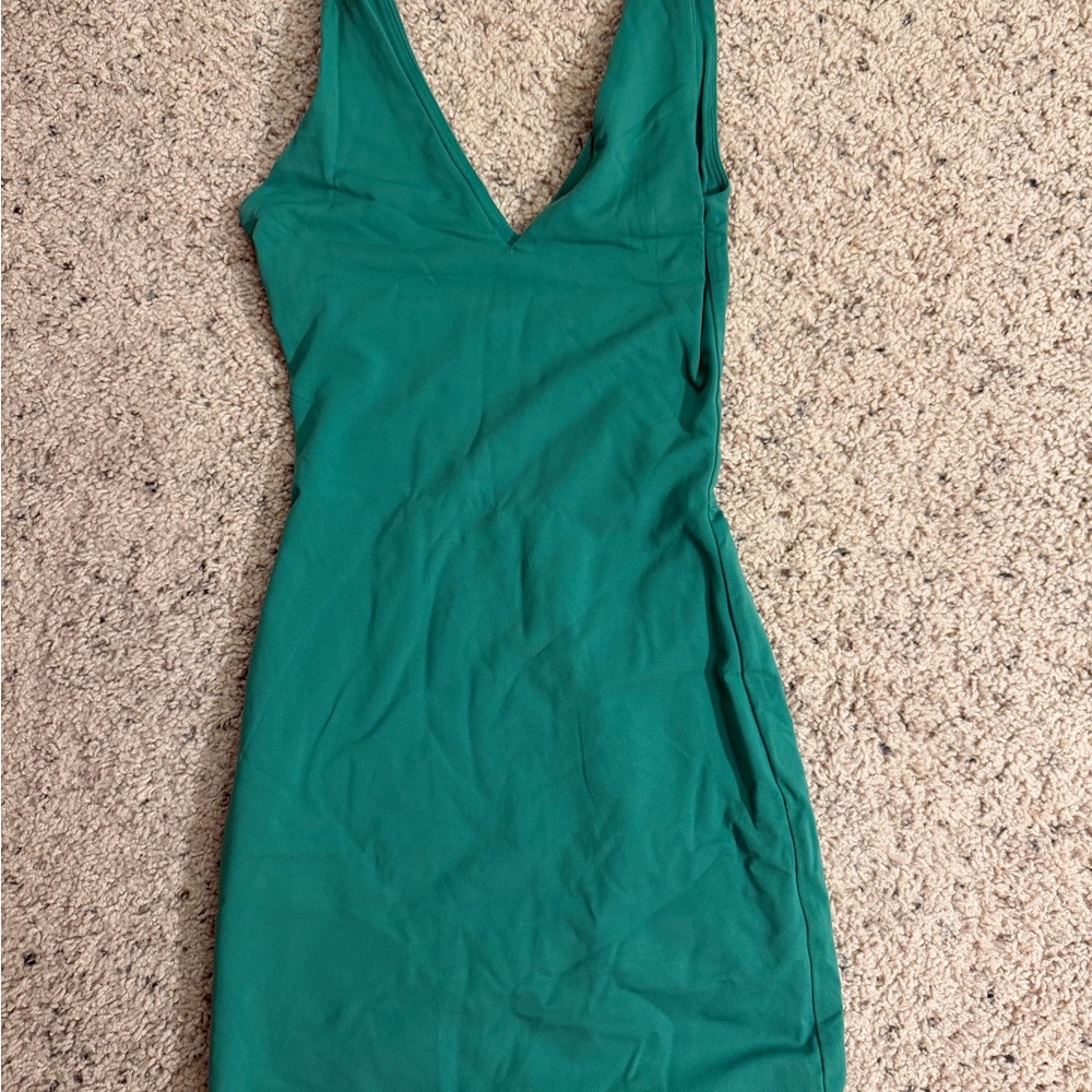 Babaton green V-Neck Mini Dress